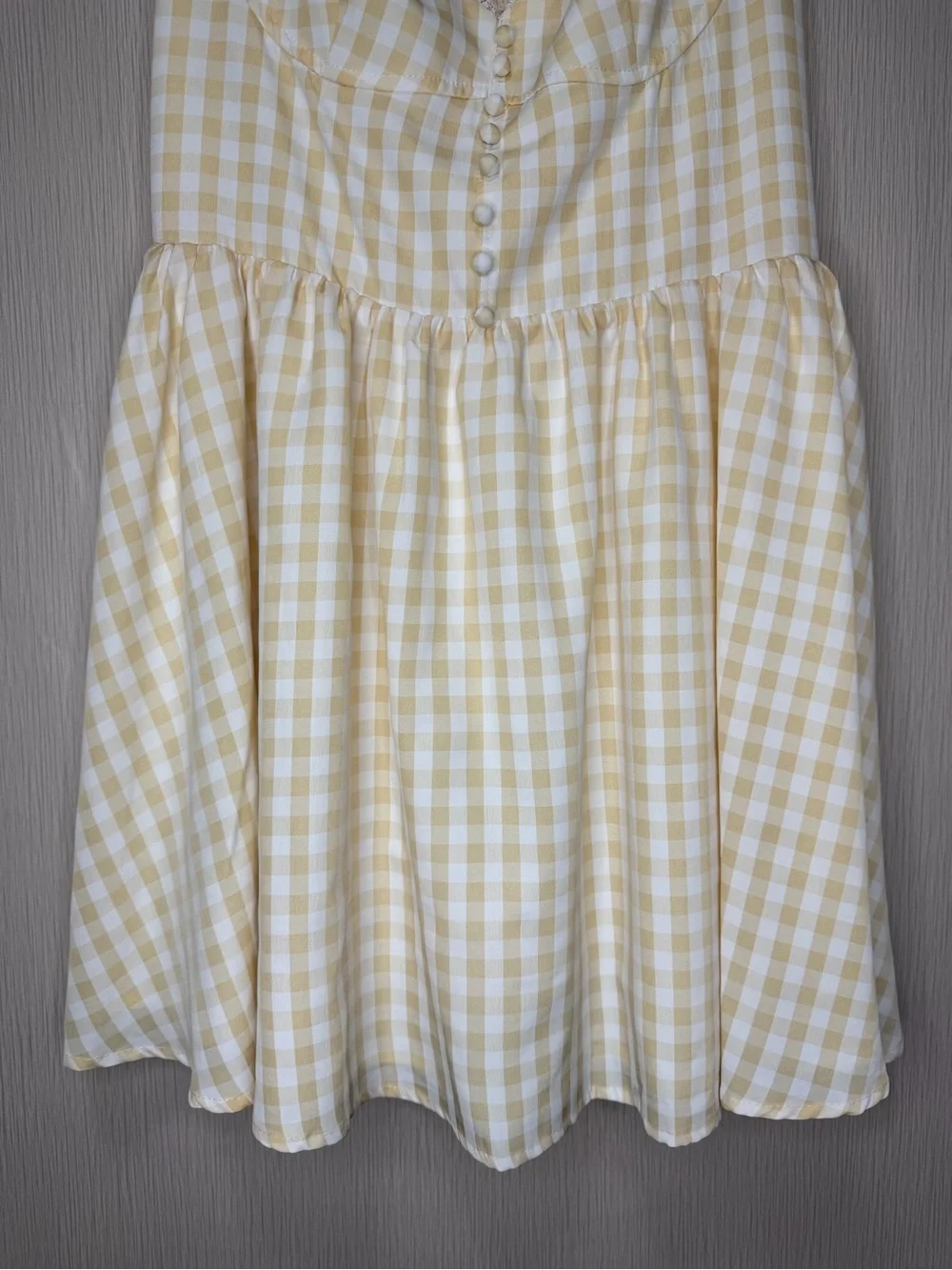 Yellow Gingham Mini Dress M Smocked Back Cottagecore Coquette Babydoll Summer
